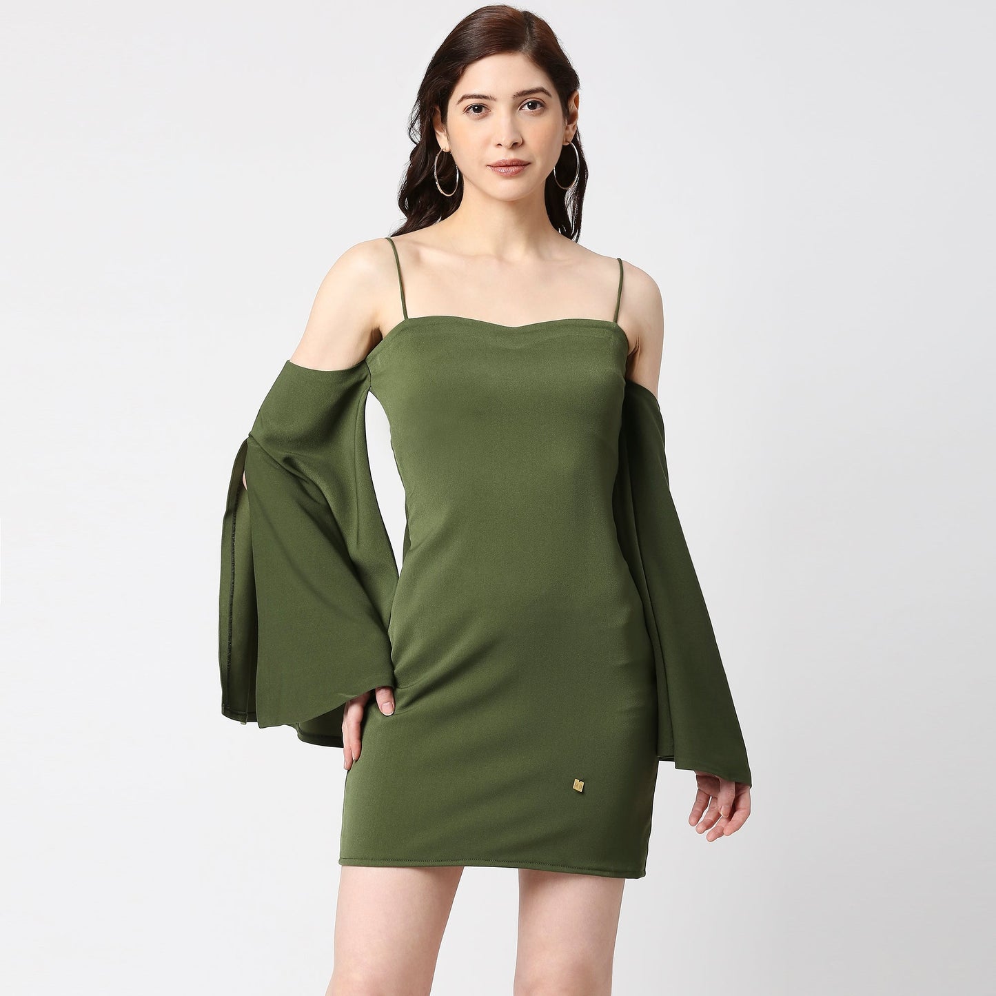 BODYCON WITH OFF BELL SLEEVE AND SLIT