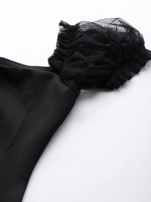 Black Bodycon Dress With Pleats