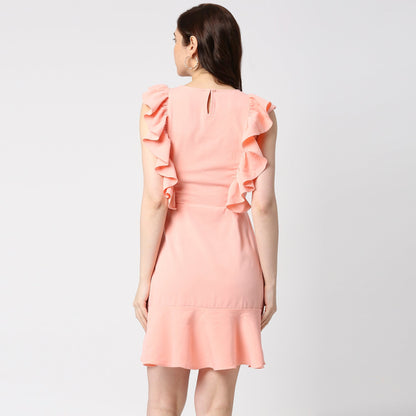 PEACH RUFFLE DRESS