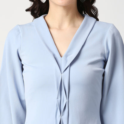 POWDER BLUE FRONT MANIPULATED DRESS