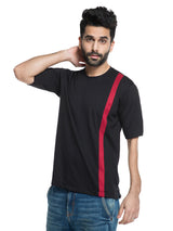 BLACK T-SHIRT WITH RED STRIPE DETAIL