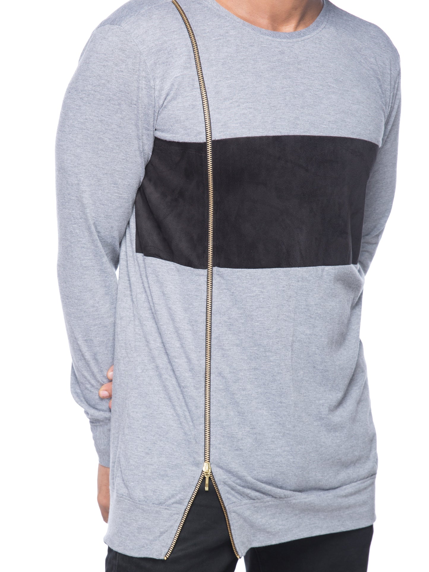 GREY AND BLACK SIDE ZIP T-SHIRT