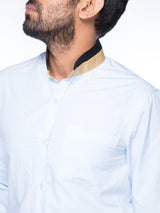 BLUE SHIRT WITH COLOR BLOCK COLLAR