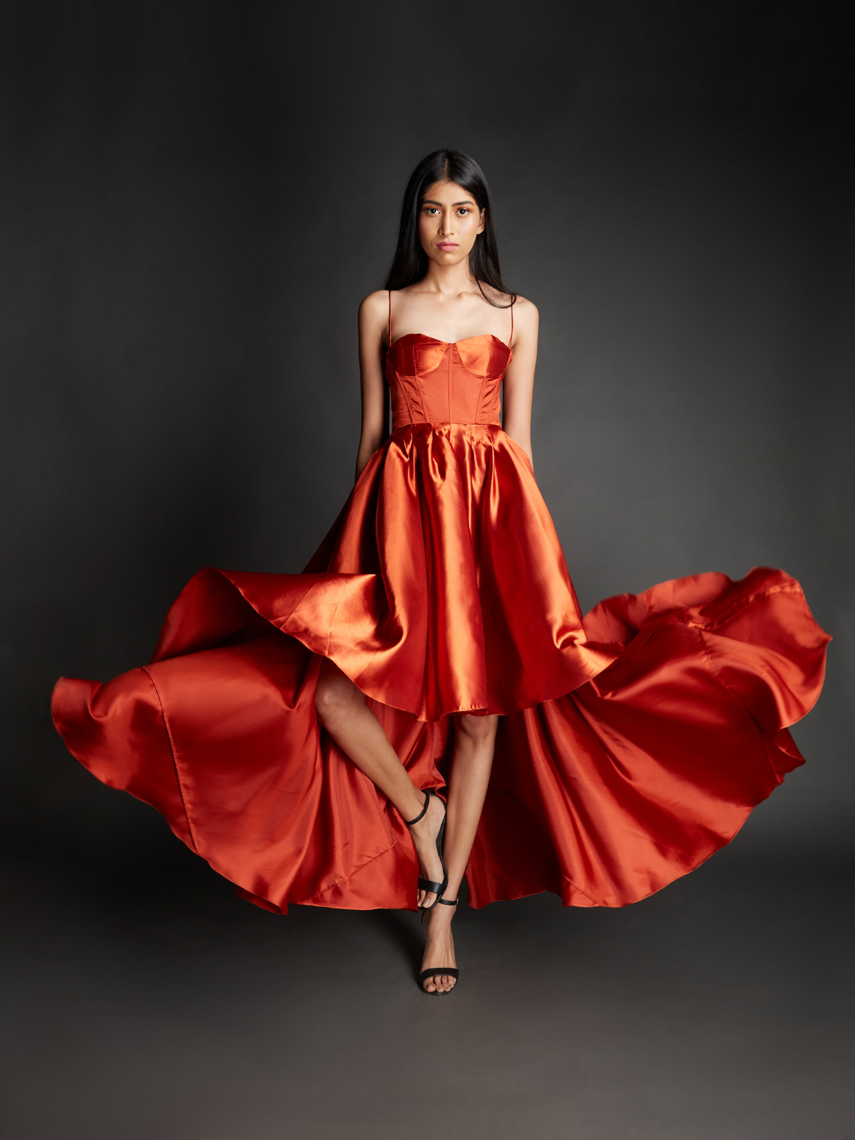 RUST SOLID GOWN DRESS