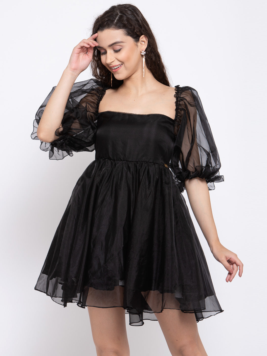 Georgia Puff Sleeve Dress in Black Polka Dot | LUCY IN THE SKY