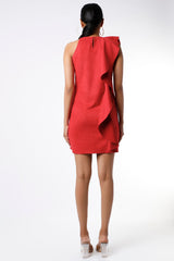 One Side Ruffle Red Dress