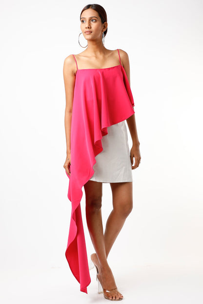 HOT PINK ONE SIDE DRAPE TOP