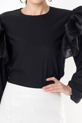BLACK TOP WITH GATHER DETAIL ON SLEEVE