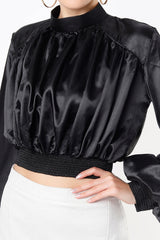 GATHER CROP TOP WITH BALOON SLEEVE