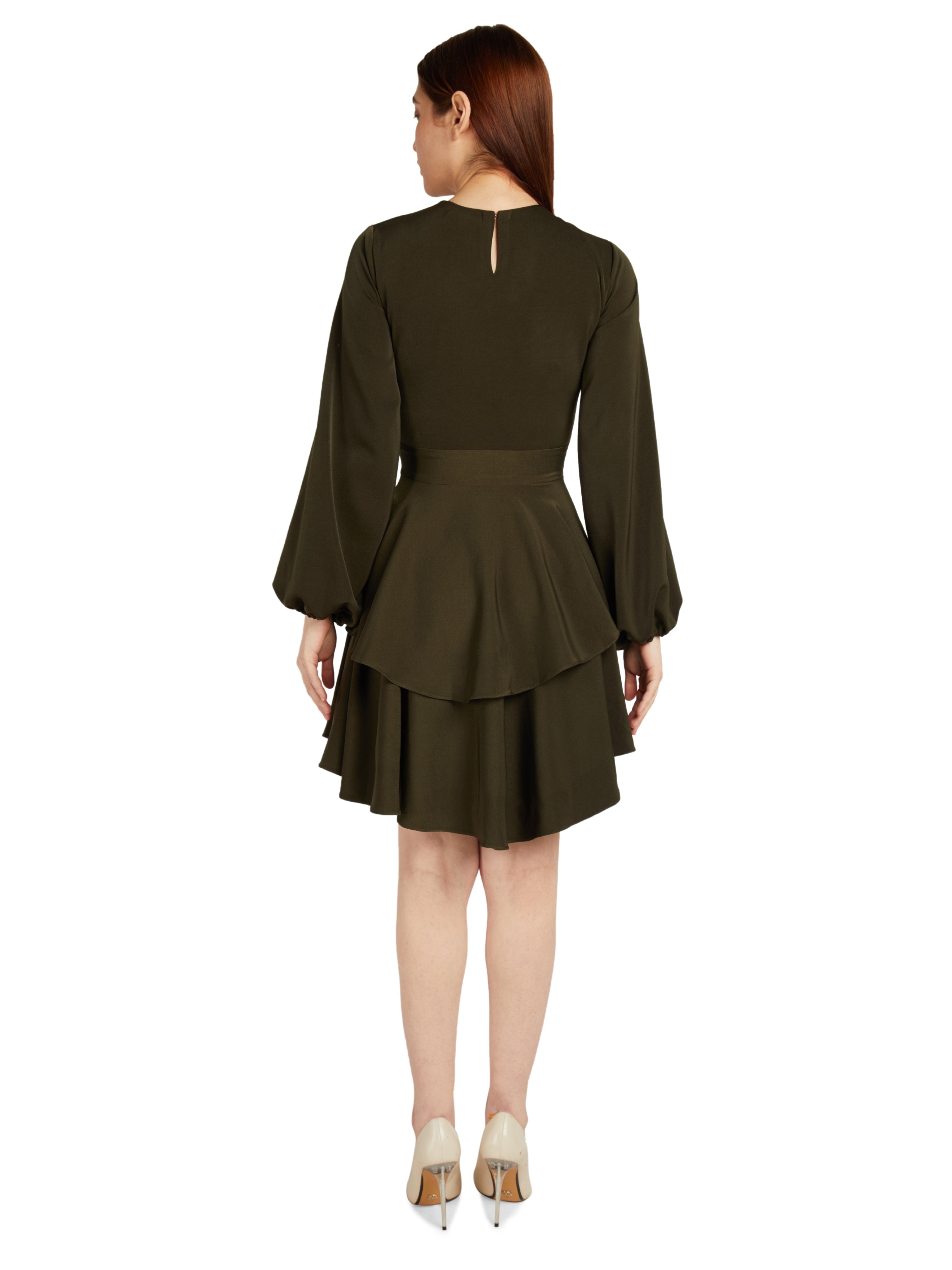 FULL SLEEVE FIT AND FLARE DRESS WITH LAYER DETAIL