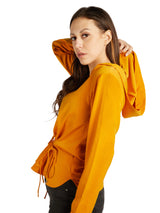 FRONT RUCHED HOODIE TOP