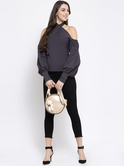GREY HALTER NECK TOP