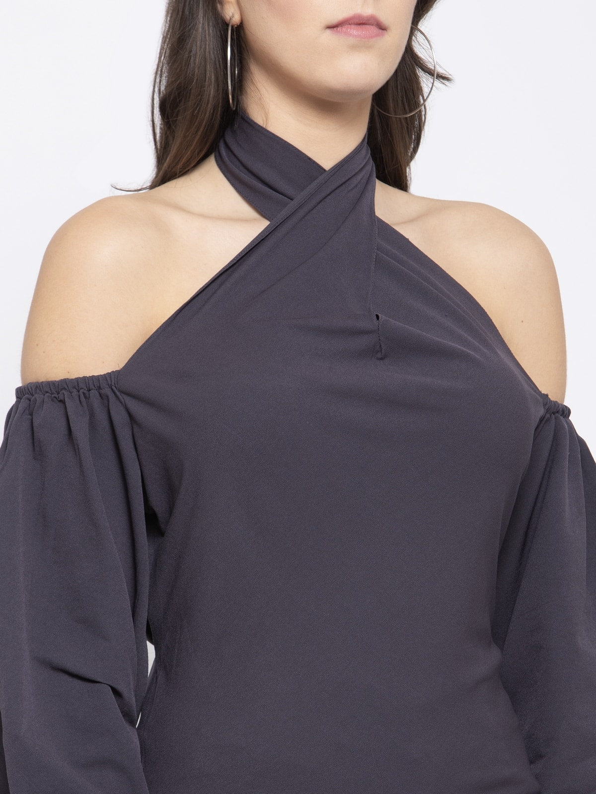 GREY HALTER NECK TOP