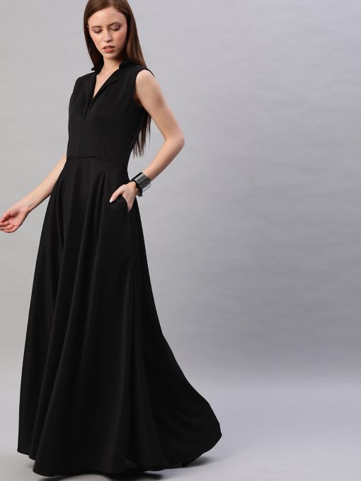 Collar Maxi Black Dress