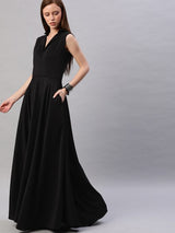 Collar Maxi Black Dress