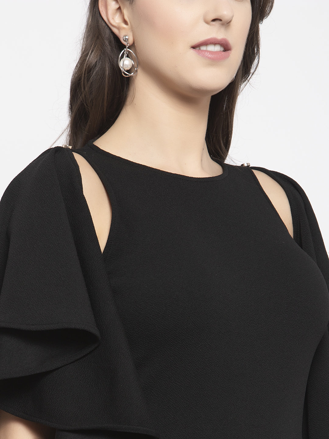 BLACK BODYCON WITH ARMCUT AND FLARE SLEEVE