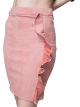 PINK SUEDE SKIRT WITH ONE SIDE RUFFLE