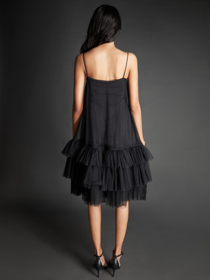 BLACK NET RUFFLE DRESS