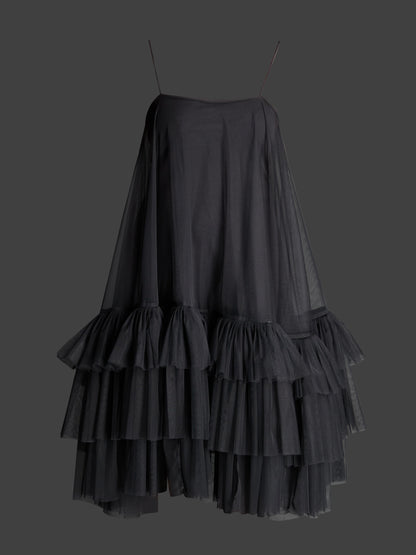 BLACK NET RUFFLE DRESS