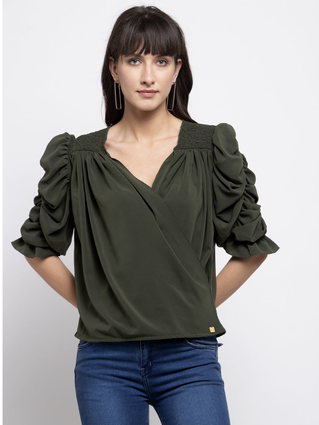 OLIVED GATHER SLEEVE TOP